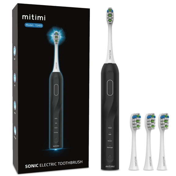 Mitimi T2405 Sonic Electric Toothbrush, 4 Brushing Modes, Smart Timer & IPX7 Waterproof, for Adults and Kids, Black