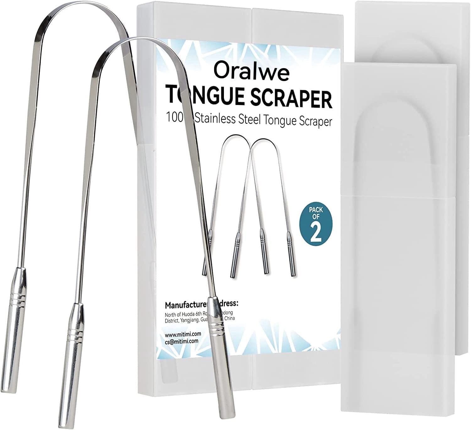 Tongue Scraper with Case - 2 Pack, Fights Bad Breath, 100% Stainless Steel