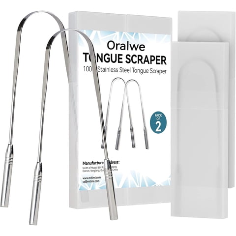 Tongue Scraper with Case - 2 Pack, Fights Bad Breath, 100% Stainless Steel