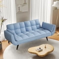 thumbnail image 1 of Mitinya Modern Velvet Curved Futon Sofa with Pillows and Flared Arm, Navy Blue, 1 of 6