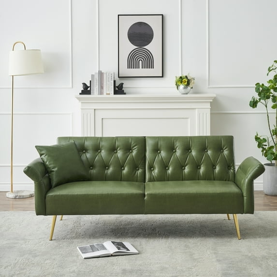 Mitinya Polyurethane Modern Leather Futon Sofa, Green