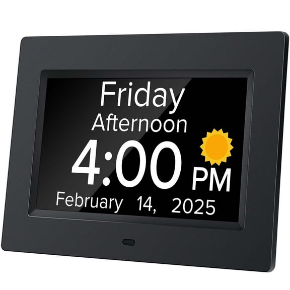 SPACWIS Digital Alarm Clock for Dementia Seniors with Date and Day of Week, Voice Announcement Time, Black