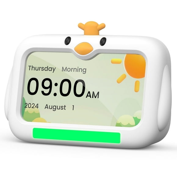 Mitoart Kids Alarm Clock - OK to Wake Clock for Toddlers,7 inch Sleep Training Clocks with Red/Green Lights, 8 Natural Sounds & 2 Levels Night Lights for Children.