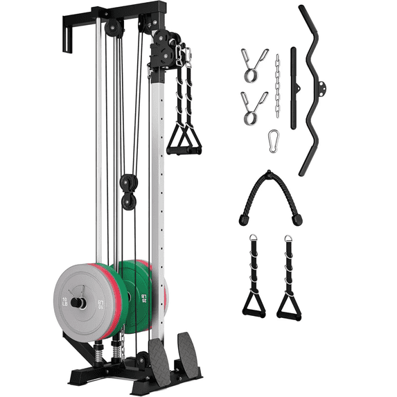 Mitonos Cable Crossover Machine, Lat Pull Down Machine with 18 Positions Dual Pulley System, Wall Mount LAT Pull Down Machine for Home Gym Fitness