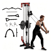 Mitonos Wall Mount Cable Crossover Machine, 18-Position Dual Pulley Lat Pulldown Station, Functional Trainer for Home Gym