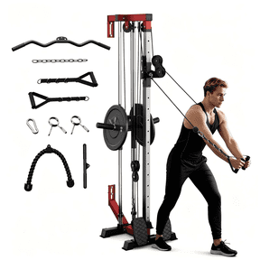 Mitonos Wall Mount Cable Crossover Machine, 18-Position Dual Pulley Lat Pulldown Station, Functional Trainer for Home Gym