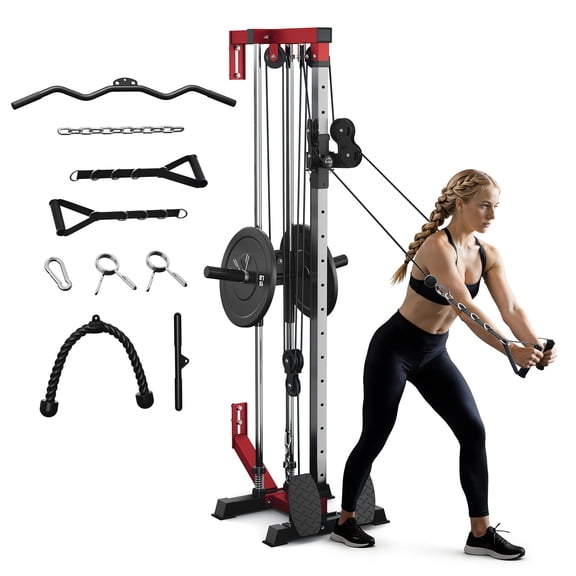 Mitonos  Cable Crossover Machine,Wall Mount Cable Station with Adjustable 18 Positions  Dual Pulley System,Lat Pull Down Machine  with 400LBS Weight Stack for Home Gym Fitness