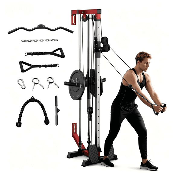 Mitonos Cable Crossover Machine,Lat Pull Down Machine with Adjustable 18 Positions Dual Pulley System,Wall Mount Cable Station with 400LBS Weight Stack for Home Gym Fitness