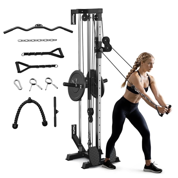 Mitonos  Cable Crossover Machine,Wall Mount Cable Station with Adjustable 18 Positions  Dual Pulley System,Lat Pull Down Machine  with 400LBS Weight Stack for Home Gym Fitness
