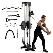 Mitonos Cable Crossover Machine,Wall Mount Cable Station with Adjustable 18 Positions Dual Pulley System,Lat Pull Down Machine with 400LBS Weight Stack for Home Gym Fitness