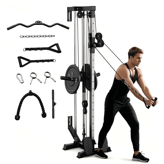 Mitonos Cable Crossover Machine,Wall Mount Cable Station with Adjustable 18 Positions Dual Pulley System,Lat Pull Down Machine with 400LBS Weight Stack for Home Gym Fitness
