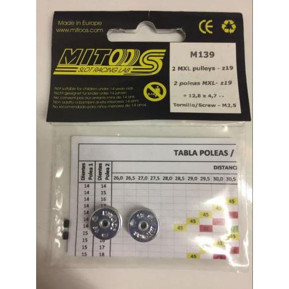 Mitoos M139 MXL z19 Tooth Pulleys x 2 Including Screws