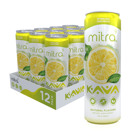 Mitra-9 Botanical Beverages - Plant Based Sparkling Drink with Kava Root Extract - Mood Enhancer - Promotes Natural Calm & Clarity (12 Fl. Oz) - (Lemonade 12 Pack)
