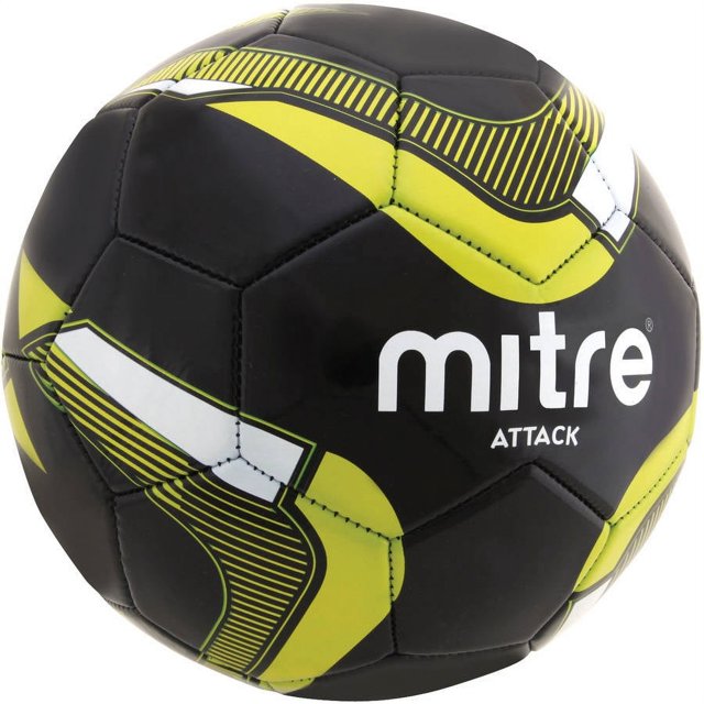Mitre Attack Soccer Ball Deflate, Black/Yellow/Silver