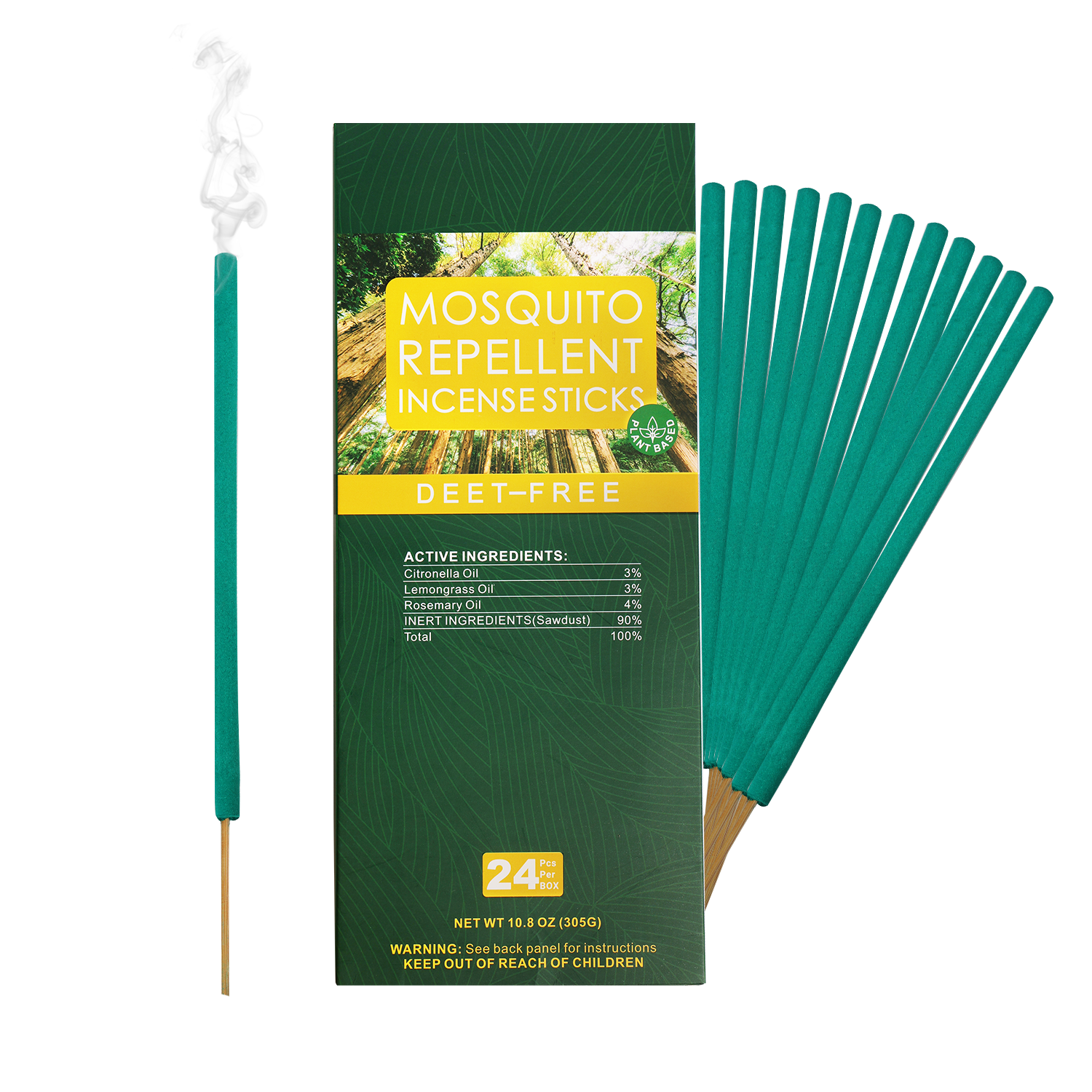 Mitscoots Outdoor Mosquito Repellent Incense Sticks - 24 Pcs, DEET Free - Natural Citronella Bug Repellent Sticks for 2 Hours Protection on Patio