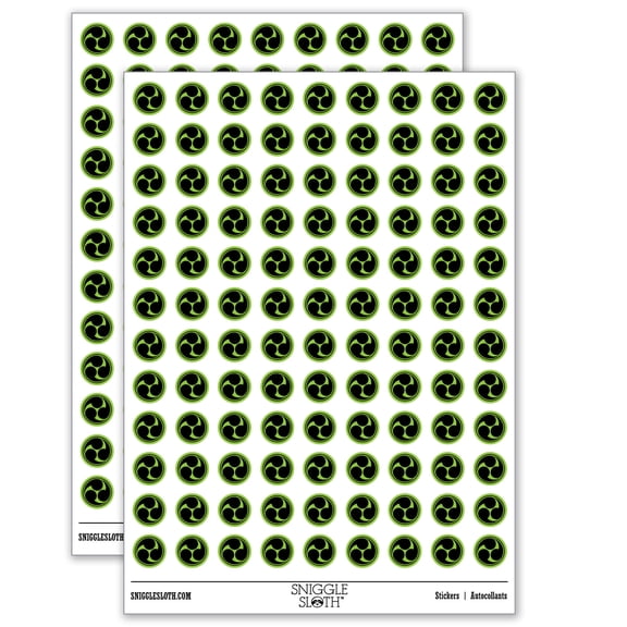 Mitsu Tomoe Japanese Shinto God Symbol Samurai Charm 200+ Round Stickers - Matte Finish - 0.50" Size - Light Green