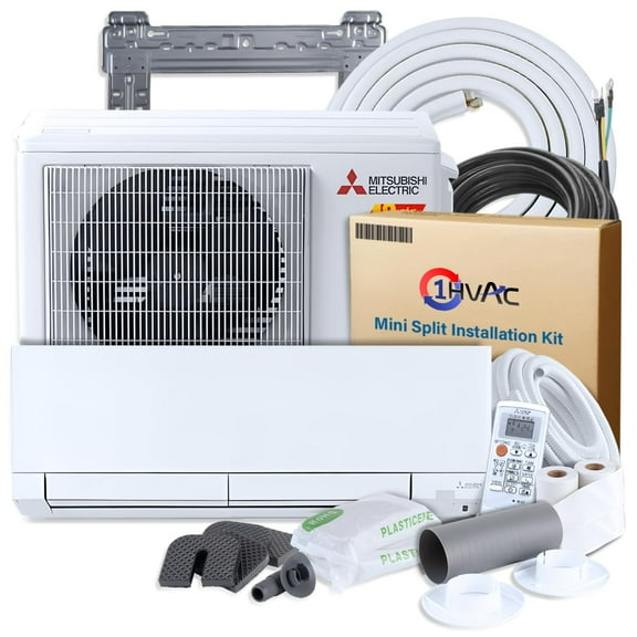 Mitsubishi 12000 BTU 29.9 SEER2 Hyper-Heating FX-Series Mini Split Heat Pump System with 15ft Line Set & Installation Kit - R454B Single Zone | 3D Sensor Wall Mounted Ductless AC/Heating Unit