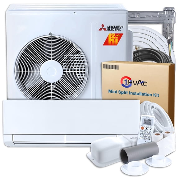 Mitsubishi 18000 BTU 25.5 SEER2 Hyper-Heating FX-Series Mini Split Heat Pump System with 15ft Line Set & Installation Kit - R454B Single Zone | 3D Sensor Wall Mounted Ductless AC/Heating Unit