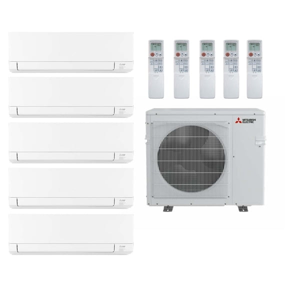 Mitsubishi 36,000 Btu 19.2 SEER2 5-Zone Heat Pump System - 9K-9K-9K-12K-12K