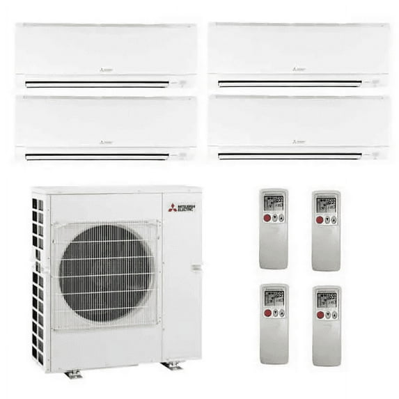 Mitsubishi 42,000 BTU 4 Zone Wall Mounted Ductless Mini-Split Heat Pump System - 19 SEER (6K+9K+12K+12K)