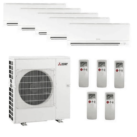 Mitsubishi 42,000 BTU 5 Zone Wall Mounted Ductless Mini-Split Heat Pump System - 19 SEER (6K+9K+9K+15K+15K)