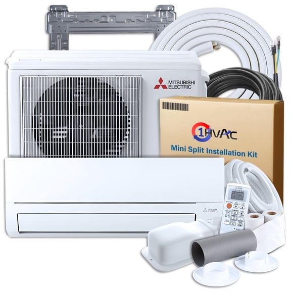 Mitsubishi 11800 BTU 18 SEER2 WX-Series Mini Split Heat Pump System with 15ft Line Set & Installation Kit - R454B Single Zone | Wall Mounted Ductless AC/Heating Unit