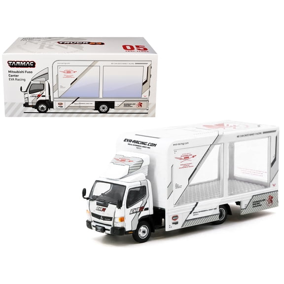 Mitsubishi Fuso Canter Mobile Display Truck RHD (Right Hand Drive) "EVA Racing" White with Graphics "Truck64" Series 1/64 Diecast Model Car by Tarmac Works