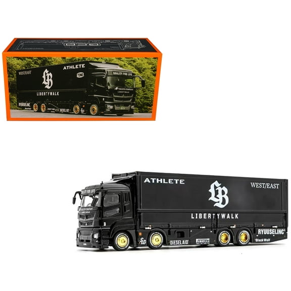 Mitsubishi Fuso Super Great Transporter RHD "Liberty Walk LB-Trucks" Black with Graphics 1/64 Diecast Model by GCD
