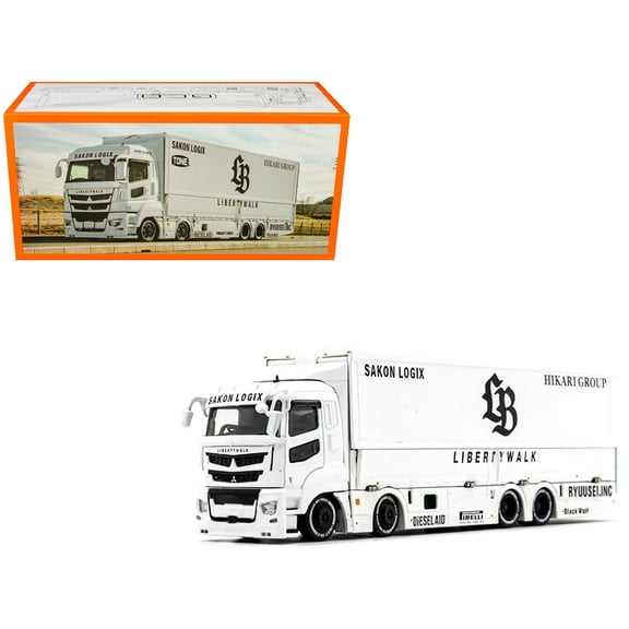 Mitsubishi Fuso Super Great Transporter RHD "Liberty Walk LB-Trucks" White with Graphics 1/64 Diecast Model by GCD