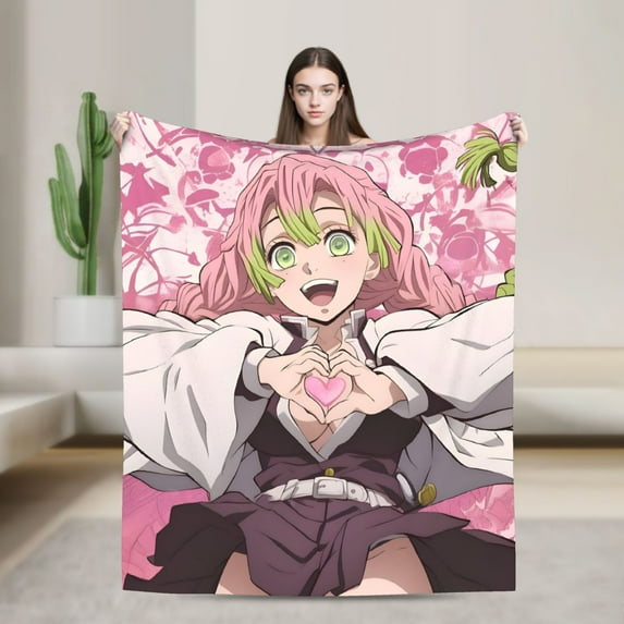 Mitsuri Kanroji Love Pillar Character Blanket - Kawaii Anime Girl Throw, Soft Warm Fleece for Girlfriend, Teens, and Cosplay Room Decor