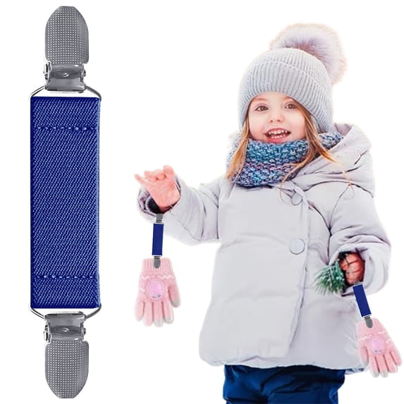 Mitten Clips, Elastic Glove Holders for Winter, Strong Metal Clasp, Blue, By Preplabs