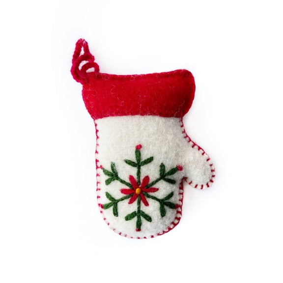 Mitten Embroidered Wool Christmas Ornament, Fair Trade Handmade in Peru