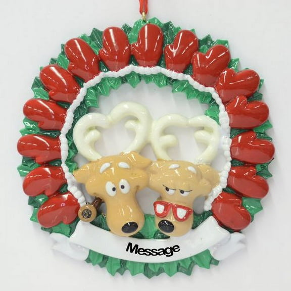 Mitten Wreath Raindeer Family of 15 Personalized Christmas Ornament , Christmas Decoration for Tree, Christmas Tree Ornament