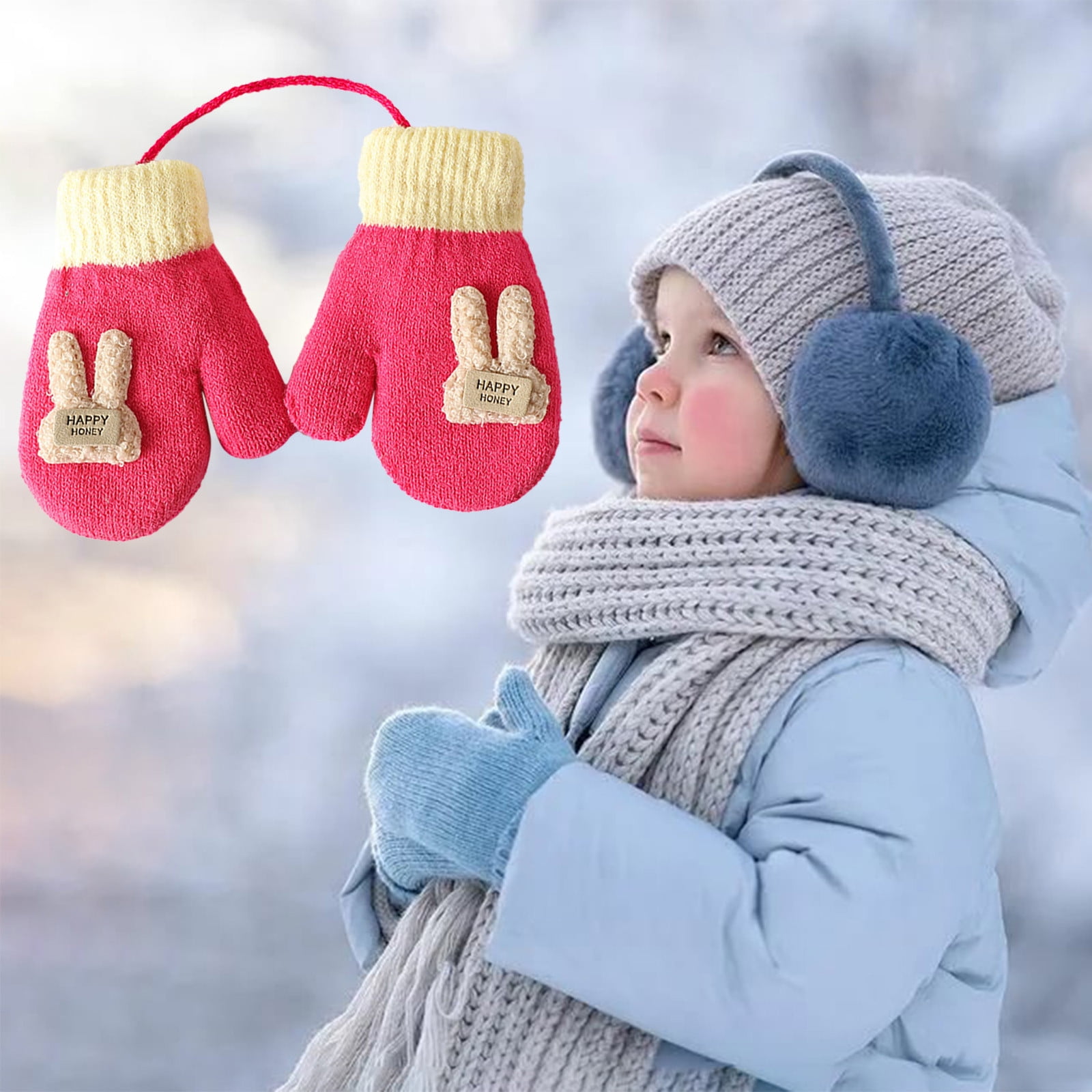 New Cute Rabbit Knitting Gloves Female Winter Mittens (Color : Gold, Gloves  Size : One Size)