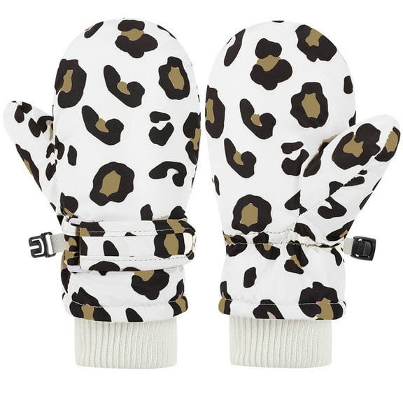 Mittens for Kids Unisex Toddler Baby Winter Leopard Print Snow Mittens Warm Thermal Ski Gloves Soft Cold Weather Outdoor Play Handwear for Kids Mittens for Girls White 4 Years-10 Years