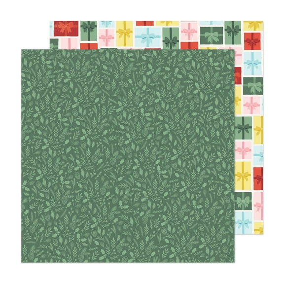 Mittens & Mistletoe Double-Sided Cardstock 12"X12"-Evergreen