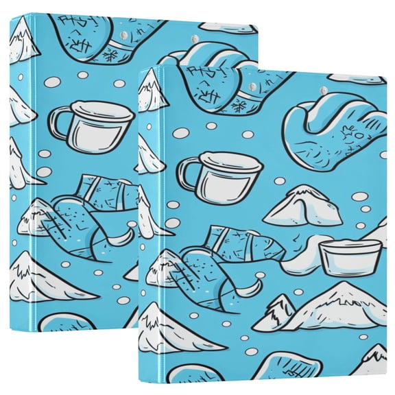 Mittens Mugs Mountains Snowflakes 12.4x10.6in PVC Round Ring Binder, D-Ring 3-Hole, Metal Clip, 200 Sheets