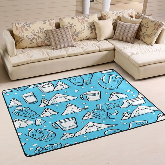 Mittens Mugs Mountains Snowflakes Soft Polyester Area Rug 36''x24'', Non Slip, Memory Foam, Water Absorbent