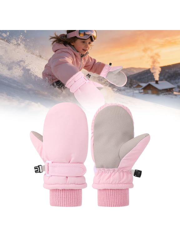 Mittens, Waterproof Lined Winter Ski Gloves, Windproof Long-Cuff Snow Mittens, Non-Slip Palm for Ski Snow Play Pink S Size