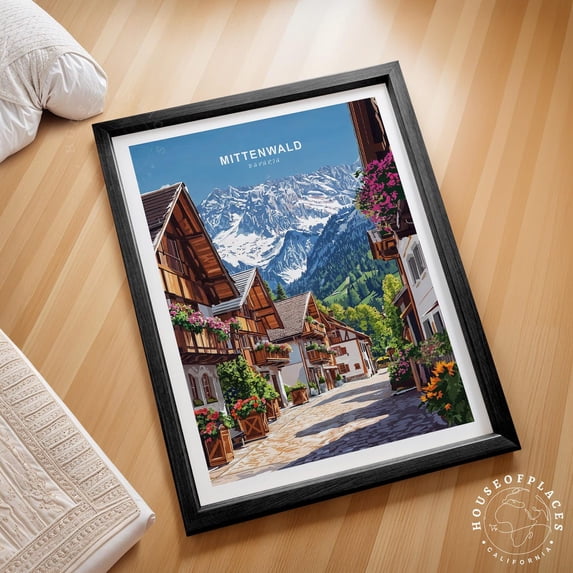 Mittenwald Bavaria Germany Alpine Village Street Wall Art, Stretched Canvas 12x16in