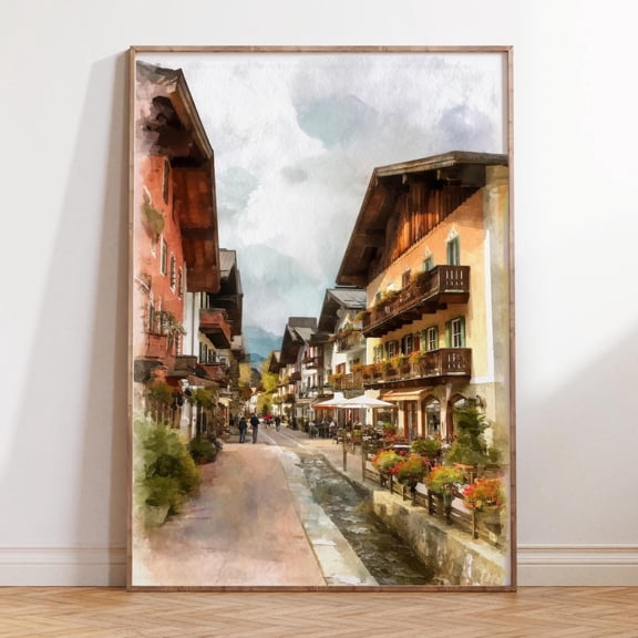 Mittenwald Bavarian Village Stroll Germany Travel Wall Art, Unframed Paper Print Size 8x12
