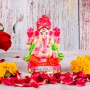 Mitti Ganesh Idol | Eco-Friendly Mud/Clay 4 Bhuja Colorful Ganesh Murti | Ganpati Figurine for Visarjan | Biodegradable Ganesha Statue