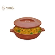 Mittify Clay Kadai with lid - 1.5 Liters for Cooking. Unglazed and 100% Natural Terracotta Cookware / Microwave Safe.