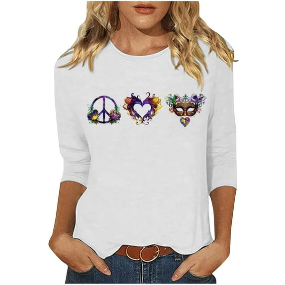 Mittory 3/4 Length Sleeve Womens Tops Casual Round Neck Cute Tops Fashion Loose Fit T-Shirts Ladies Tops and Blouses