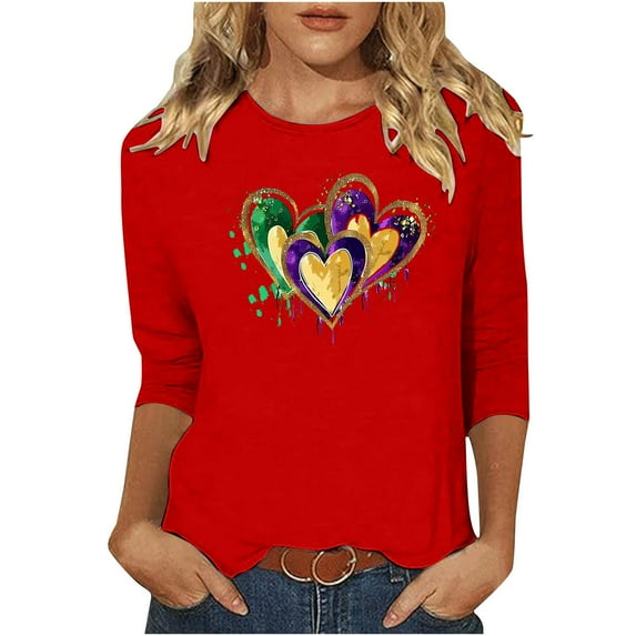 Mittory 3/4 Length Sleeve Womens Tops Casual Round Neck Cute Tops Fashion Loose Fit T-Shirts Ladies Tops and Blouses