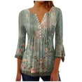 thumbnail image 1 of Mittory 3/4 Length Sleeve Womens Tops Floral Print Vintage Shirt Button V Neck Pleated Top Dressy Casual Tunic Blouses, 1 of 4