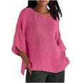 thumbnail image 1 of Mittory 3/4 Length Sleeve Womens Tops Spring Crewneck Going Out Blouse Cotton Linen Casual Three Quarter Sleeve Shirts, 1 of 5