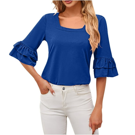 Mittory 3/4 Length Sleeves Womens Tops Blouses for Women Dressy Casual Tops Trendy Summer Shirts Spring Clothes