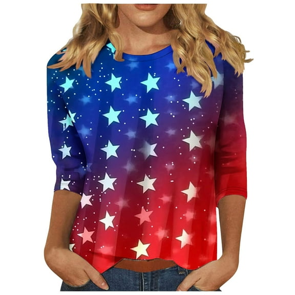 Mittory 3/4 Sleeve Shirts for Women Cute Polka Dot Print Crewneck Tunic Tops Casual Loose Pullover Tshirts