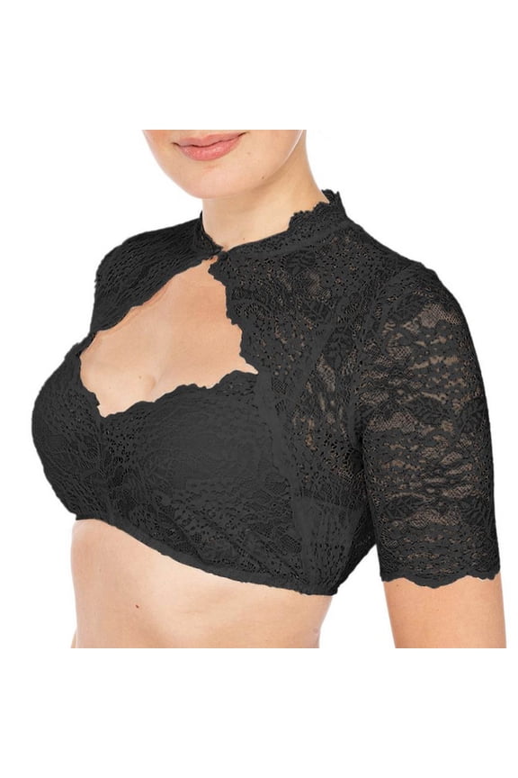Blouse Women's Dirndl Dress Crop Tops, Short Sleeve V-Neck Lace Shirt, Germen Bavarian Traditional Costume